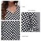 thumbnail image 3 of Camisa de manga larga con botones, hombros descubiertos, cuello en V, fibra de poliéster, camisa de mujer para viaje, tablero de ajedrez blanco y negro L, 3 of 7