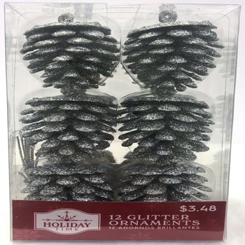 Holiday Time Silver Pinecone Christmas Ornaments, 12 Count
