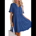 thumbnail image 2 of Vestido Informal de Mujer con Escote en V, Corta y Volantes, Corte A, Azul, Talla L, 2 of 5