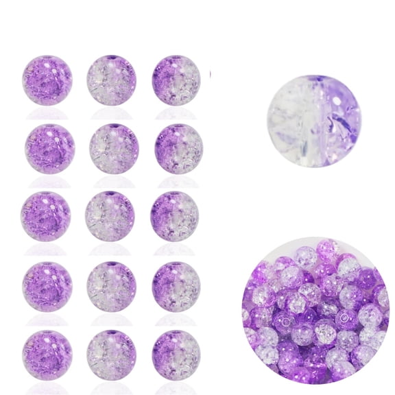 QZS Crackle Glass Beads,10mm/0.4in Round Crystal Craft Beads,100pack Jewelry Making Decoration,Earrings Making Supplies(Purple)