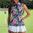 thumbnail image 4 of Uorisanigo Colorful Hibiscus Womens Hiking Running Workout Tops for Tennis Hiking & Outdoor Sports Comfortable Womens Golf Shirt Sleeveless Zip Up Shirts Daily Wear, 4 of 7
