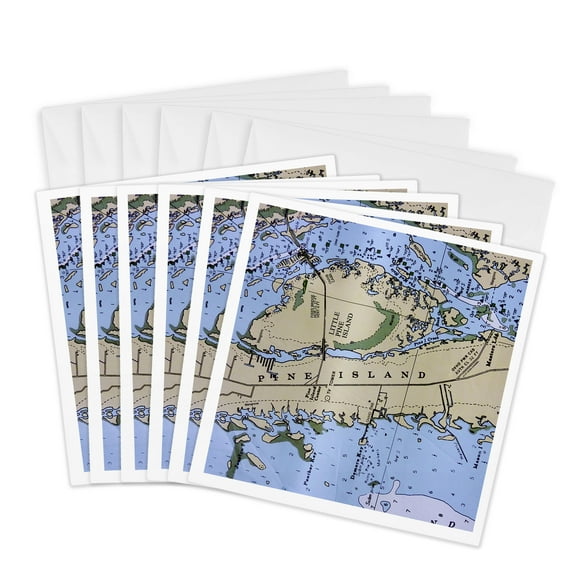 3dRose, Nautical Chart II, 6 Greeting Cards with envelopes