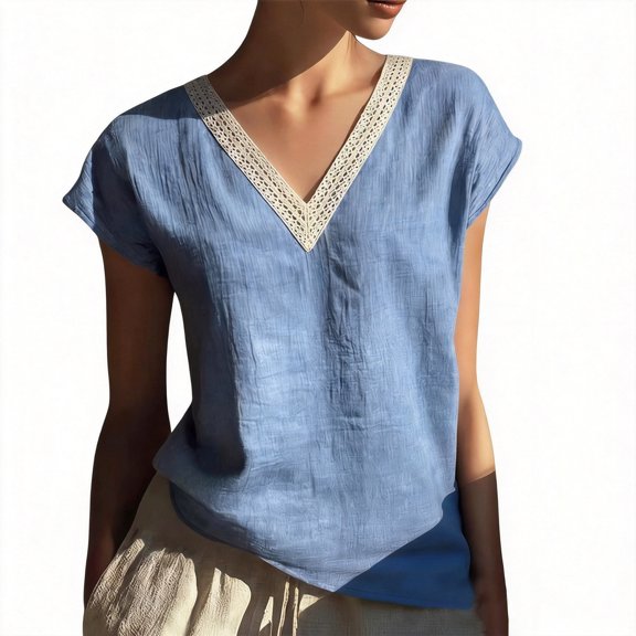 Maplenight Summer Tops for Women Cotton Cap Sleeve Shirts Lightweight Breathable Casual Beach Vacation Tops Daily Wear
