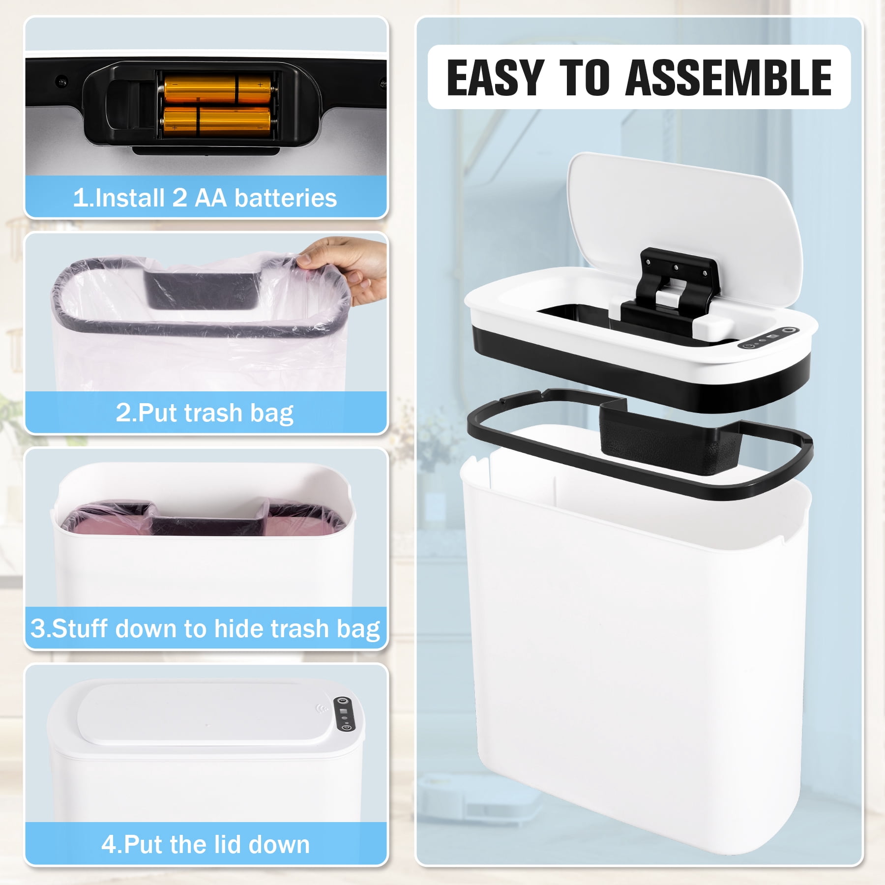 Cesun 5 Gallon Trash Can, Touchless Sensor for Bathroom, Office, Rv, Bedroom, Living Room, White
