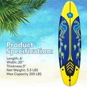 Topbuy 6' Surfboard Inflation-free Long Surfing Board with Safety Leash Yellow