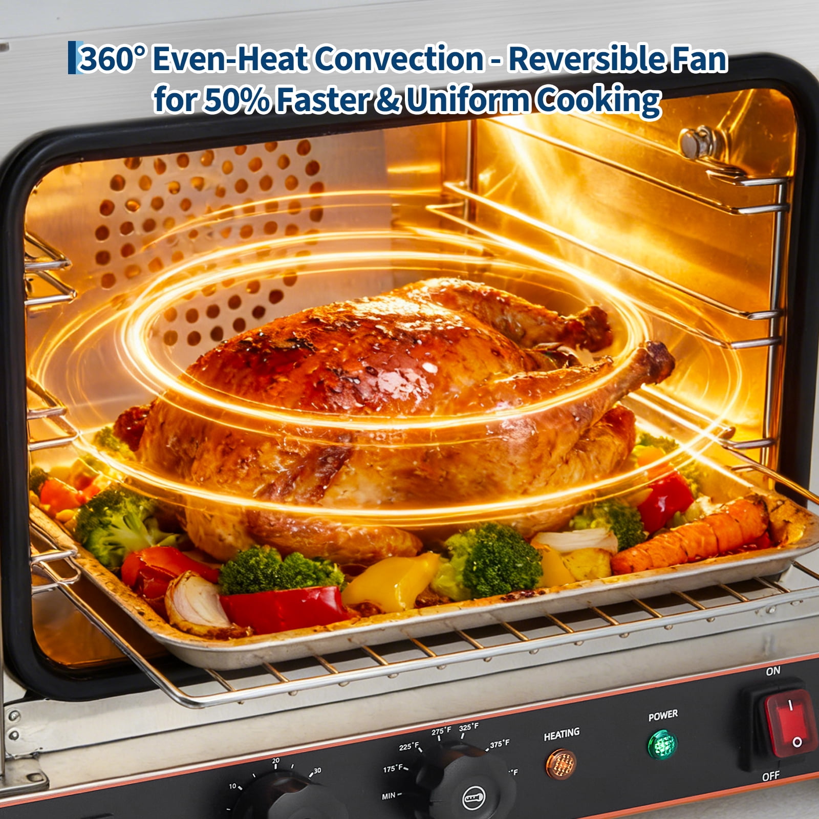 22L Commercial Countertop Convection Oven – 3-Tier Toaster, Air Fryer Combo, Front Glass Door, 2400W, 2 Trays & Wire Racks, Kitchen Appliance – 0.8 cu ft, Half-Size, US Plug 1.5m, Temp 30°C-300°C