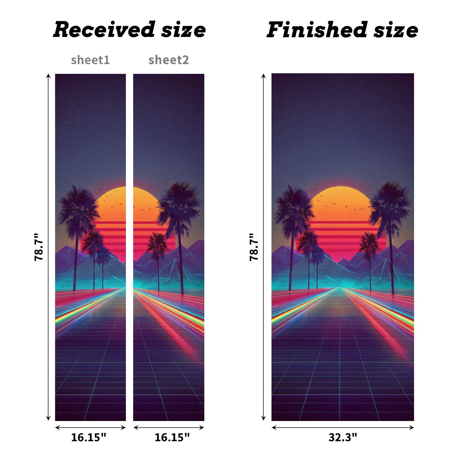 Self Adhesive Vinyl Refrigerator Wrap Set Inspired by 80s Scene wave retrowave music Door Mural Removable Fridge Sticker Peel and Stick&nbsp;Full Door Cover Decal Kitchen Bar Decor