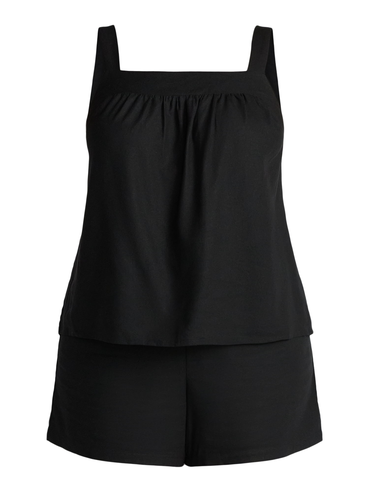 Time and Tru Women's Linen Blend Tank Top and Shorts Set, 2-Piece, Sizes XS-4X