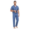 thumbnail image 6 of MAYFISH 100% Cotton Men's Sleepwear Short Sleeve Top and Long Pants Pajama Set Summer Breathable Pjs with Pockets (Blue,M), 6 of 7