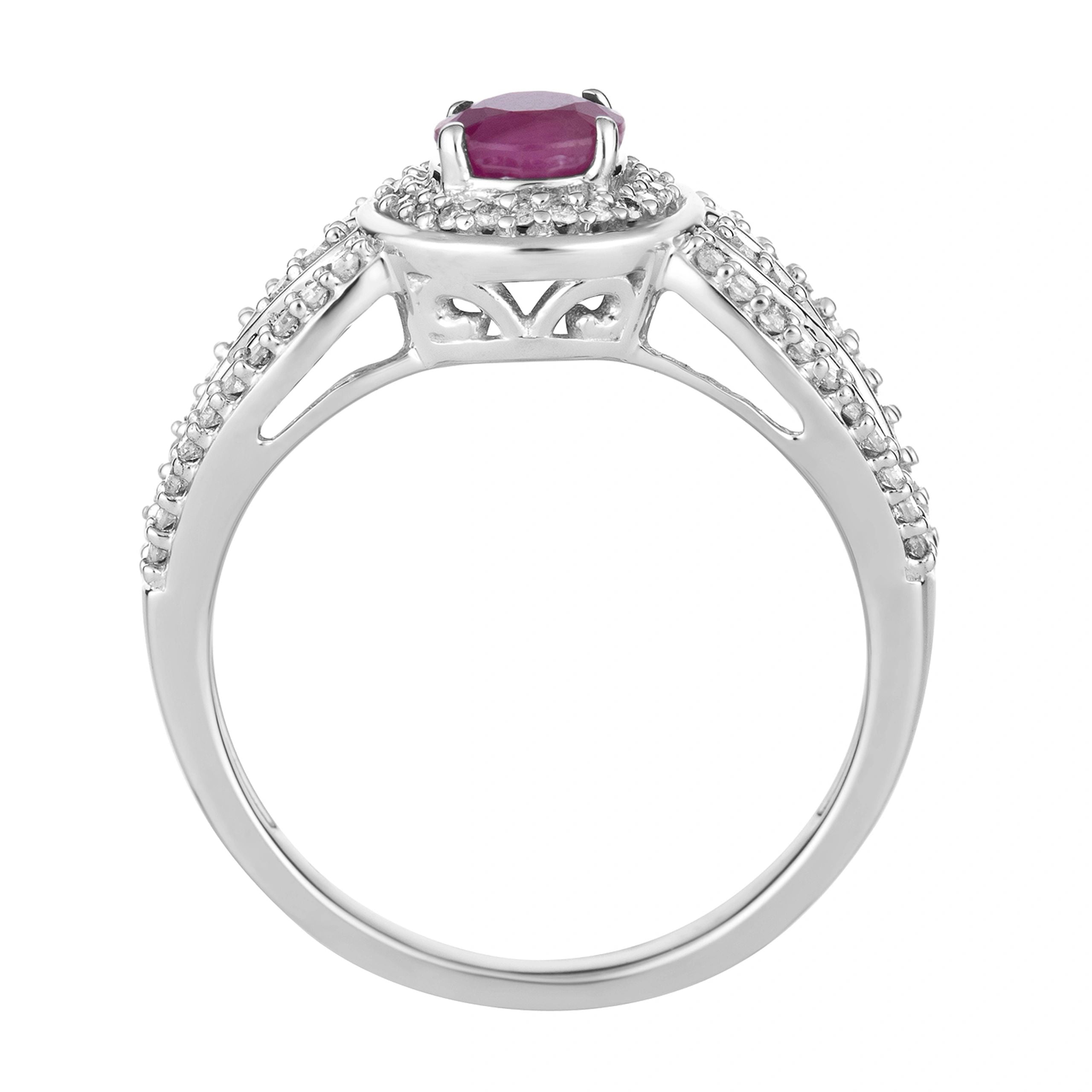 10k White Gold Ruby & 1/4 Carat T.W. Diamond Halo Ring