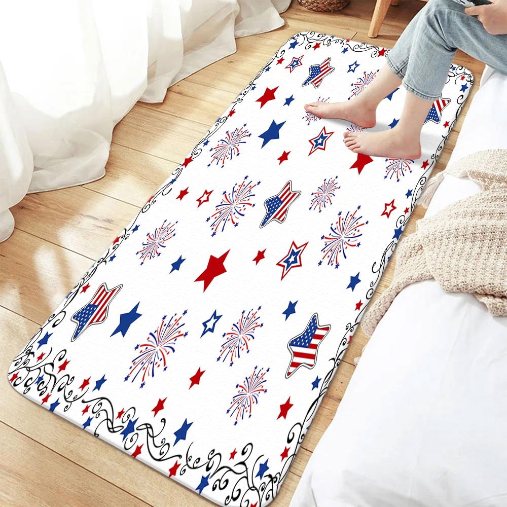4th of July Bathroom Rugs, President's Day Bath Mat Rugs, Blue and Red Stars American Flag Bathroom Rugs, 4th of July Independence Day Bath Rugs, Patriot Bath Mats for Shower Bedroom 17"X48"