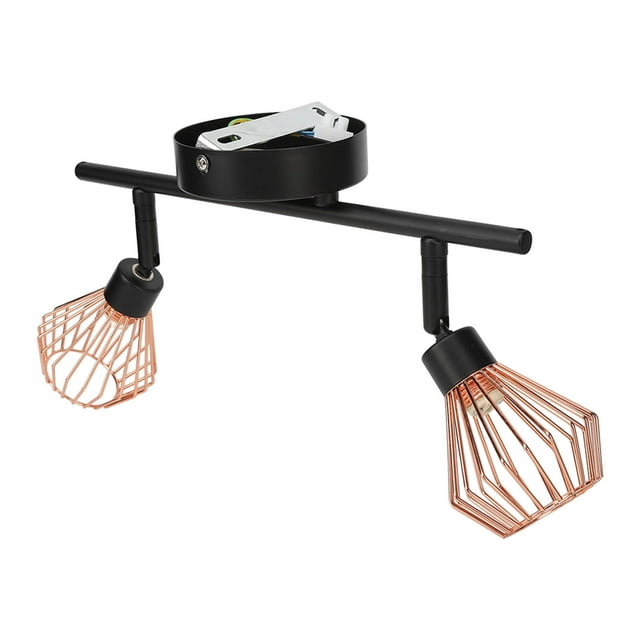 Lámpara de riel con jaula tejida, kit de iluminación de riel, foco de pared de 2 cabezales, iluminación puntual de techo, rendimiento finamente ajustado