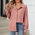 thumbnail image 4 of TFEOQRY Women's Corduroy Casual Outwear Jackets Fall and Winter Flip Collar Botton Pocket Long Sleeve Loose Blouse Coat Pink, 4 of 7