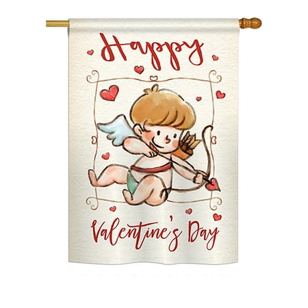 Decorative Flags Richmond Va Ornament Collection - Happy Valentine's Day Cupid Spring - Seasonal Valentines Impressions Decorative Vertical House Flag 28