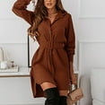 thumbnail image 6 of FRSASU Dresses for Women Clearance Lapel Solid Color Single-Breasted Long Sleeve Belt Dress, 6 of 9