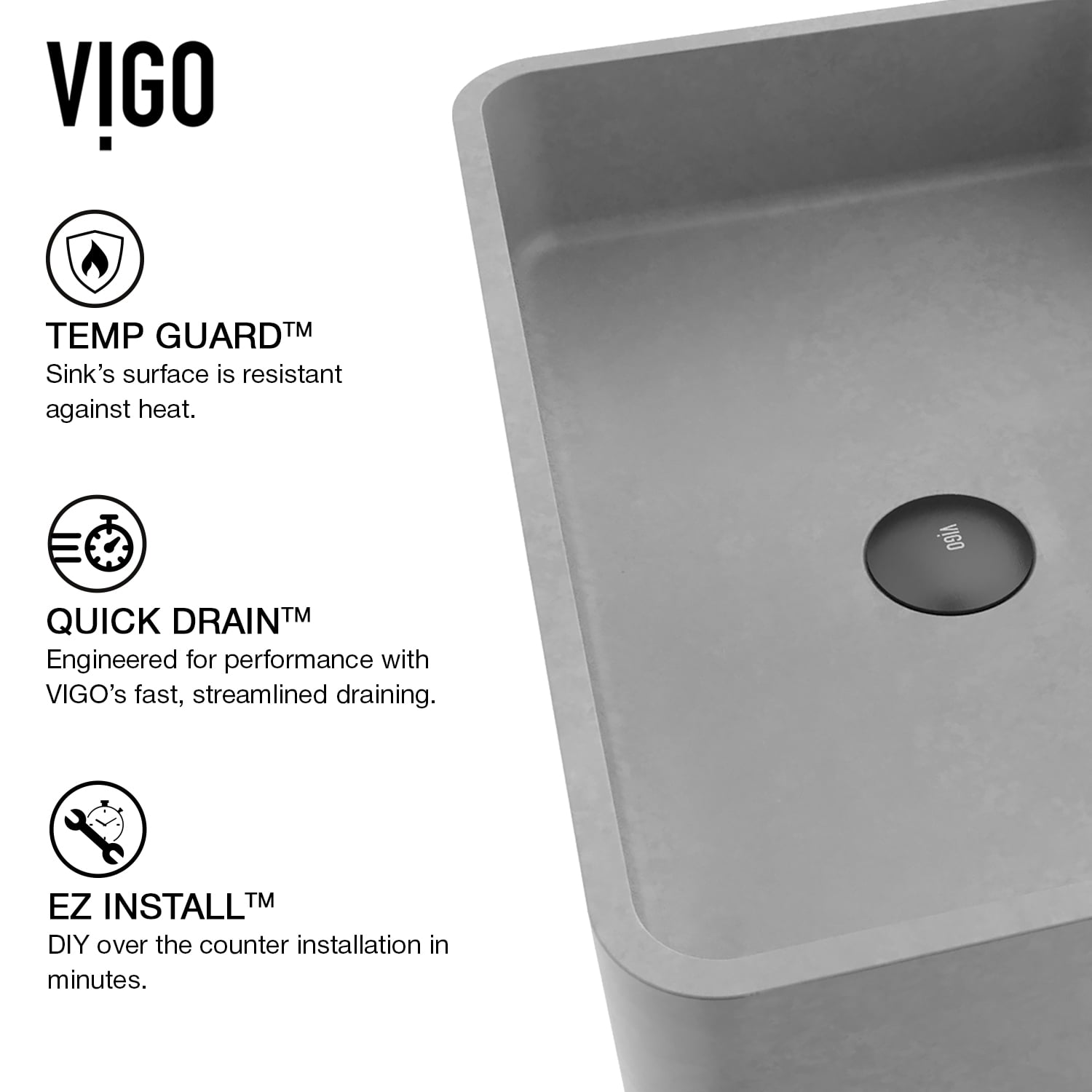 VIGO Cordoba Gothic Gray Concreto Stone 20 in. L x 13 in. W x 5 in. H Rectangular Vessel Bathroom Sink