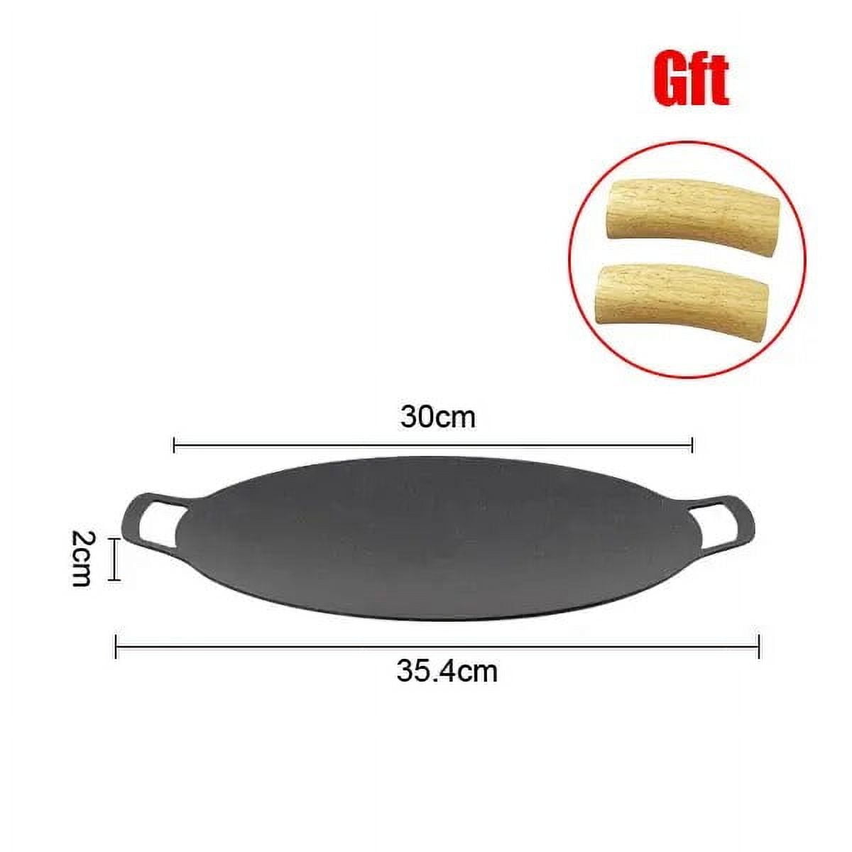 Korean BBQ Grill Pan Smokeless Round Griddle Pan Barbecue Plate Indoor Outdoor Grilling Frying Pan with Heat-resistant holder