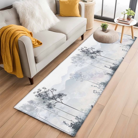 Foggy Forest Gray Kitchen Runner Rug 2x6 Washable Runners for Hallway Non Slip Vintage Mountain Grey Tree Large Area Rug Indoor Floor Carpet for Bathroom Laundry Entryway Bedroom Living Room