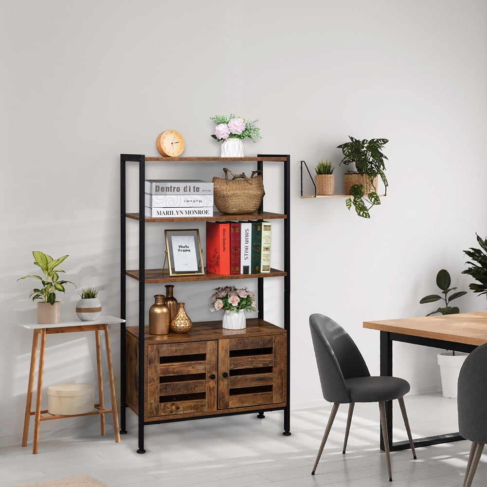 Private Jungle Bookshelf, Storage Cabinet with 3 Shelves and 2 Doors, Industrial Bookcase Rustic Brown Private Jungle Bookshelf, Storage Cabinet with 3 Shelves and 2 Doors, Industrial Bookcase Rustic Brown