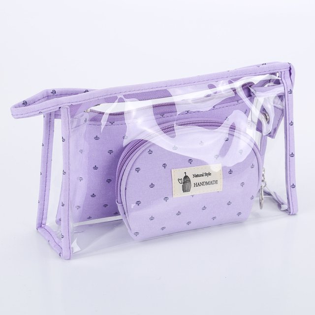 Bolsa de cosméticos transparente de tres piezas Bolsa de cosméticos de PVC de viaje Bolsa de almacenamiento de algodón Púrpura Zefei Wu 9024735075639
