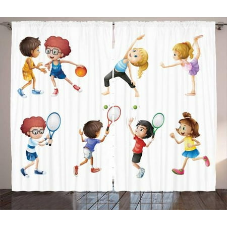 Kids Sports Curtains 2 Panels Set Little Girl Stretching