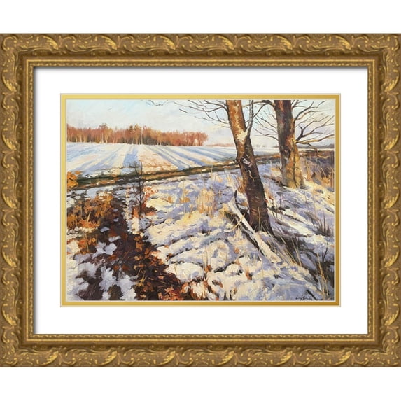 Strube, Ling 14x12 Gold Ornate Wood Framed with Double Matting Museum Art Print Titled - An Evening in Winter