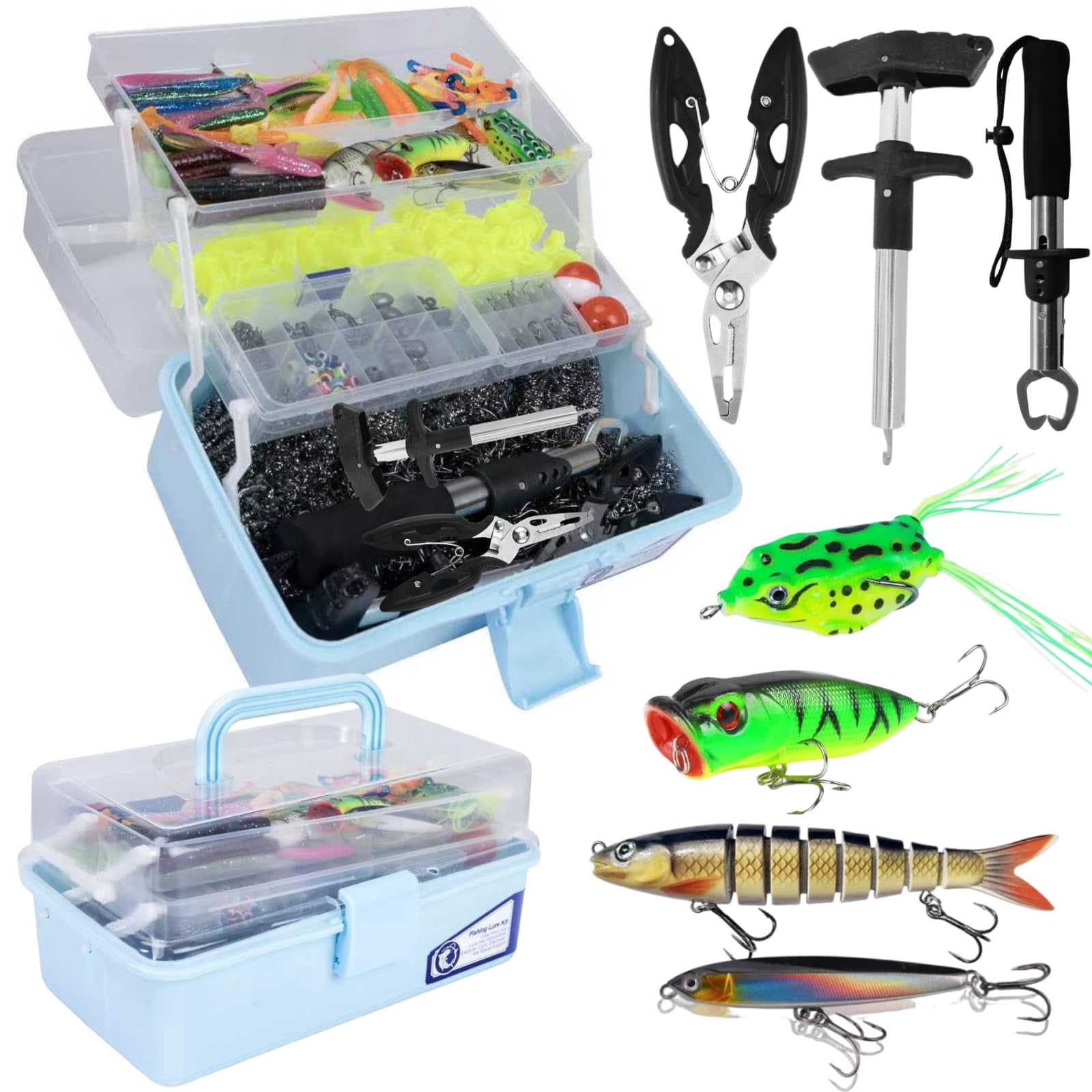 Large 3-layer Fishing Tackle Box With Included 450 Lures Kit-contains Pliers  Crankbait Hooks Weights & Accessories Freshwater Bass Gear For Men