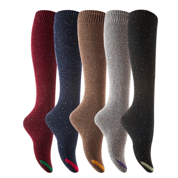 Lovely Annie Women's 5 Pairs Pack Knee High Cotton Boot Socks Size 7-9(Wine)