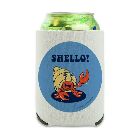Shello Hello Hermit Crab Shell Funny Humor Can Cooler - Drink Sleeve Hugger Collapsible Insulator - Beverage Insulated Holder
