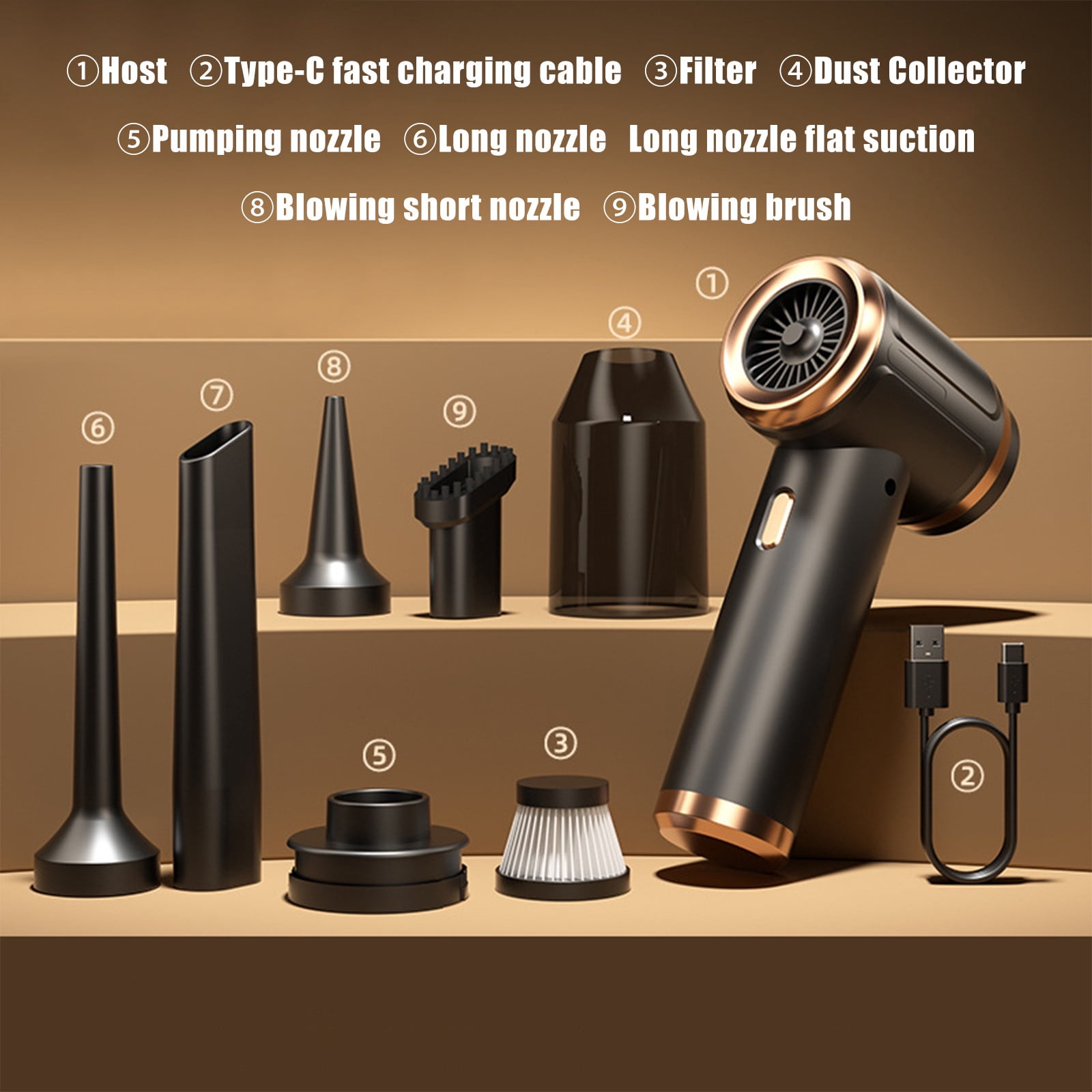 Portable Handheld Vacuum Cleaner, 200W High Power, Dual Use Vacuum & Blower, USB Rechargeable, For Car, Home, Office, Pet Hair, Dust, Includes Multiple Nozzles
