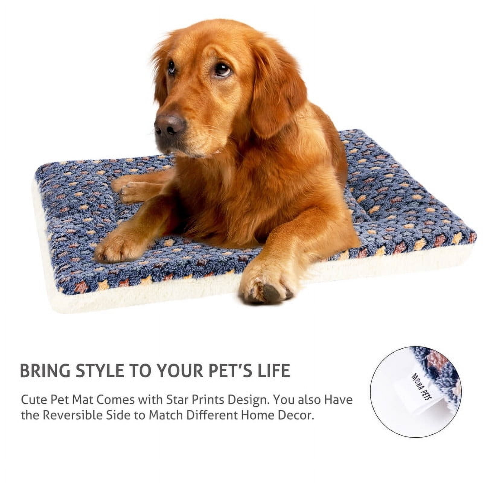 Dog Crate Mats with Cute Star Pattern Washable Pet Bed for Large Dogs Cozy Reversible Dog Crate Bed, Blue, 41*28