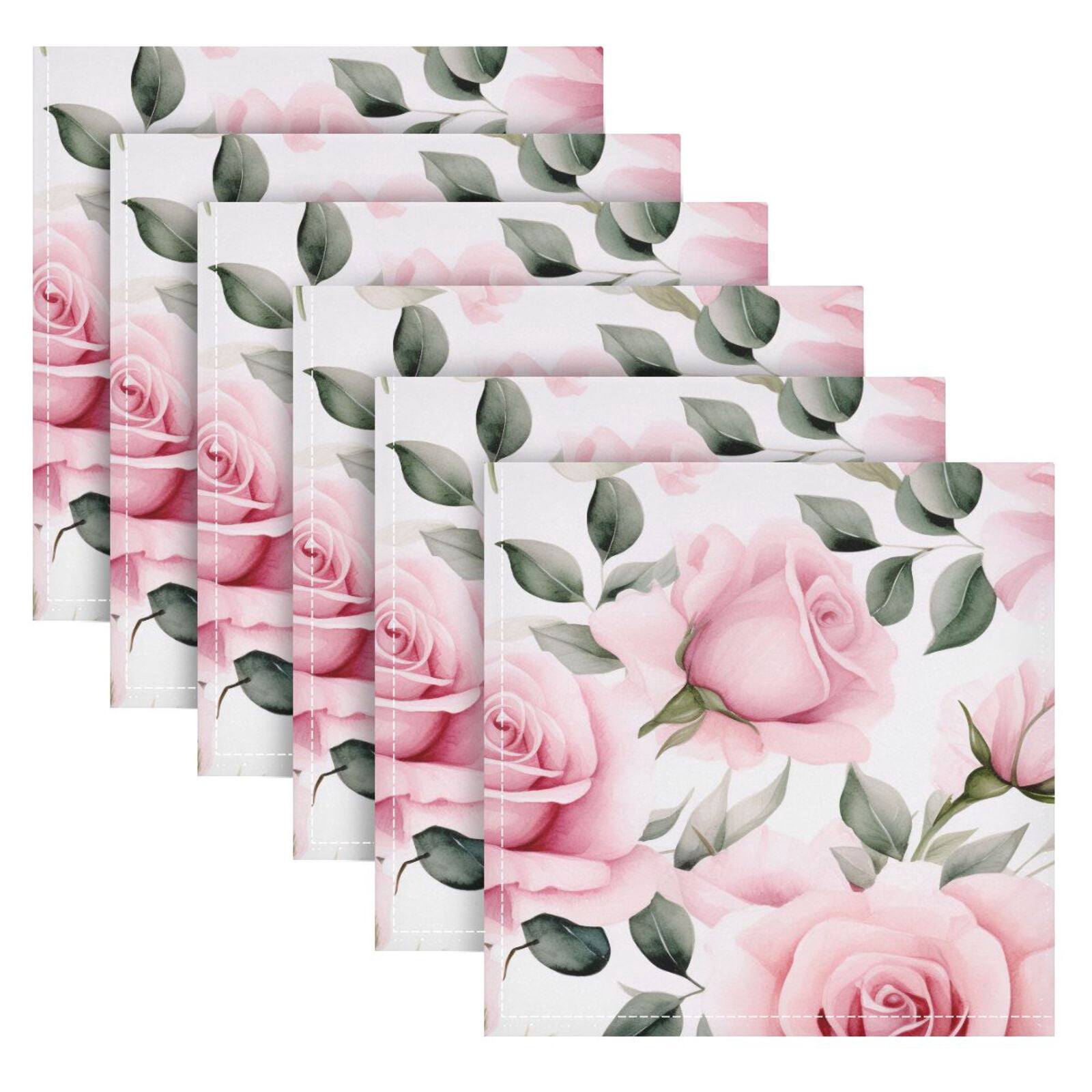 JSTEL Pink Rose Flowers Cloth Napkins Set of 6, 20x20 Inch Washable and Reusable Napkin for Decoupage Dinner Party Everyday Use