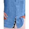 thumbnail image 4 of DYMADE Men Plus Size Solid Color Plaid Stitched Cotton Linen Shirt, 4 of 4