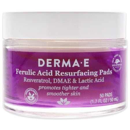 Derma E Ferulic Acid Resurfacing Pads – Gently Exfoliating Wipes For Facial Radiance – Deeply Cleansing Skin Resurfacing And Clarifying Pads, 1.7 Fl Oz (50 Pads).