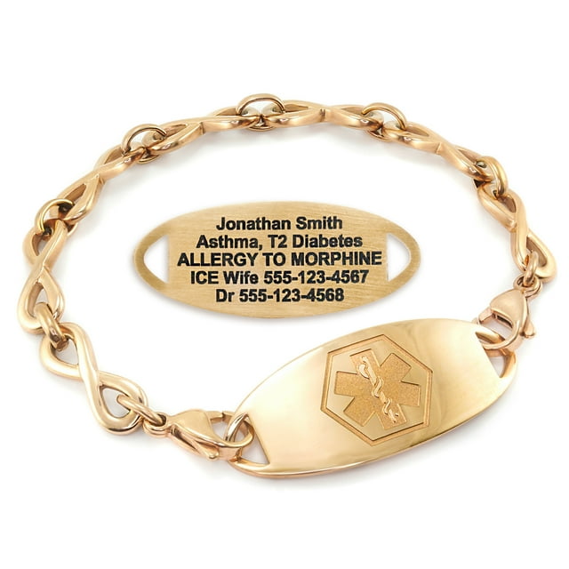 MedicEngraved Rose Gold Stainless Steel Custom Medical Alert Bracelet - 6mm Infinity Link
