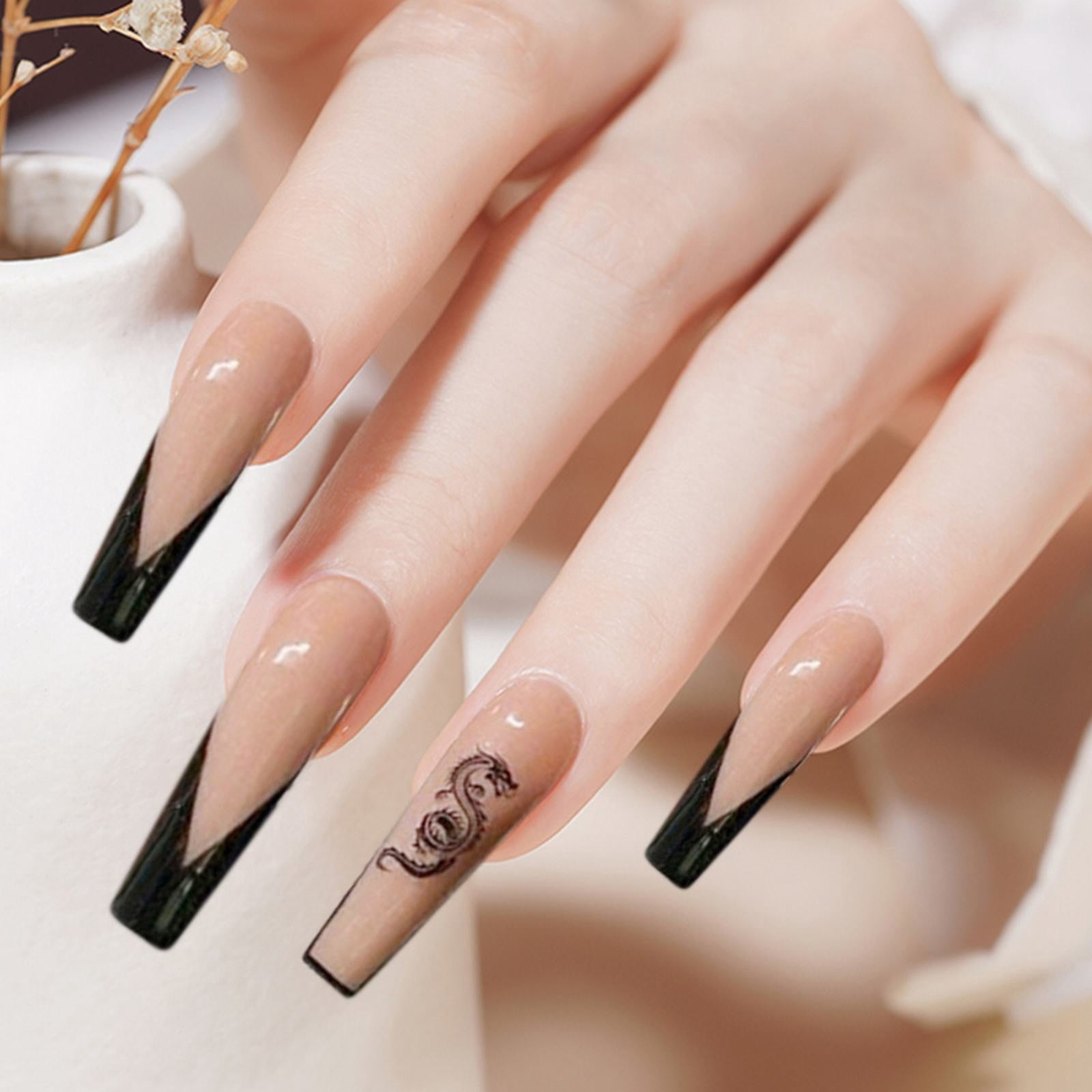 Acrylic Nail Tips Long False Nails with Designs Coffin Short Acrylic Coffin Nails on Bail Arm Rest Forms Coffin Shape Straight C Long Nail Tips on Coffin Nails French Tips
