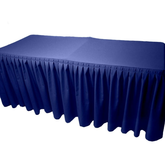 8' Fitted Polyester Double Pleated Table Skirting Cover w/Top Topper 21 COLORS", (Color: Navy)