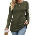 thumbnail image 3 of Hibeli Women Crew Neck Long Sleeve Ribbed Slim Fit Solid Color Top, 3 of 7