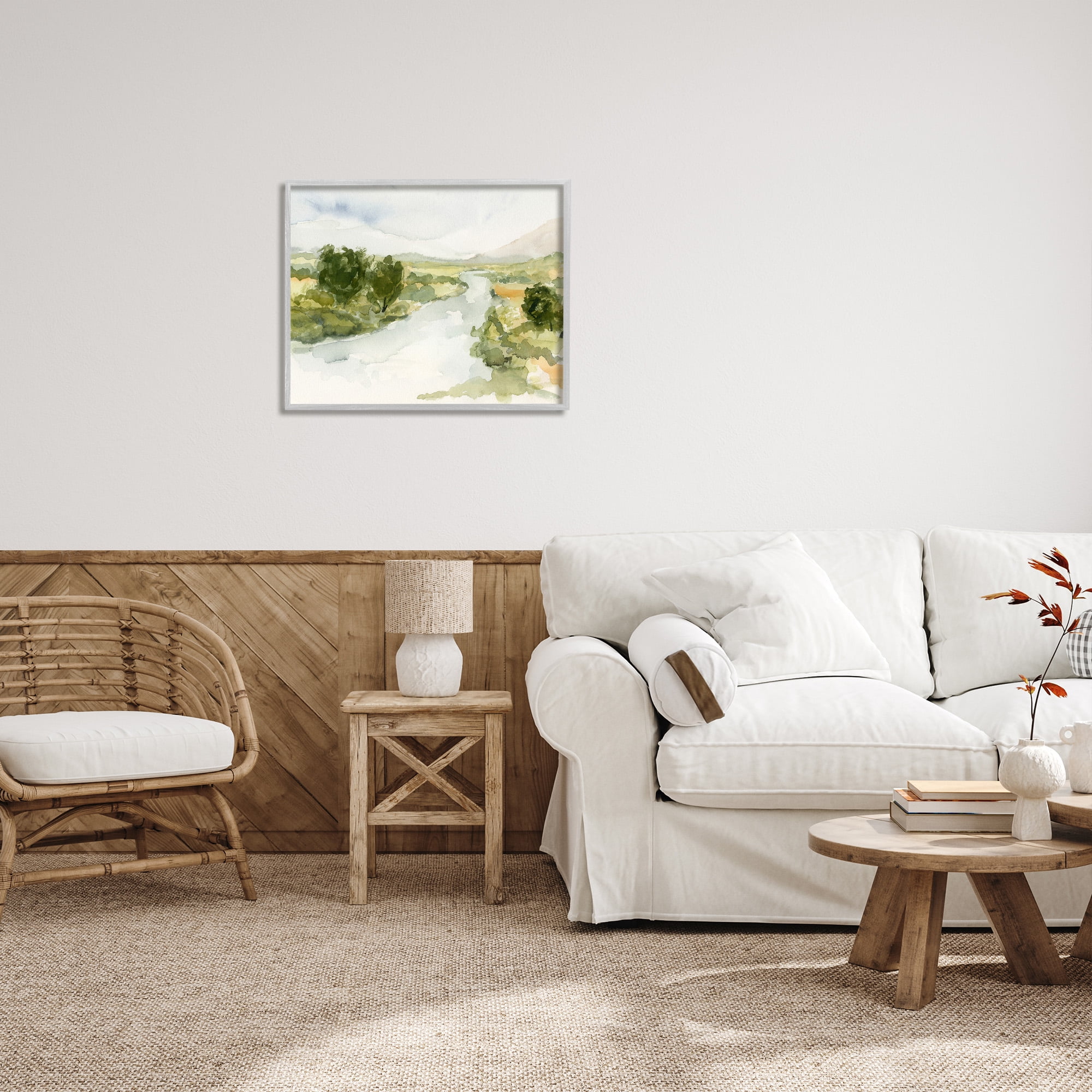 Stupell Industries Natural Flowing Stream Landscape Painting Gray Framed Art Print Wall Art, 30 x 24