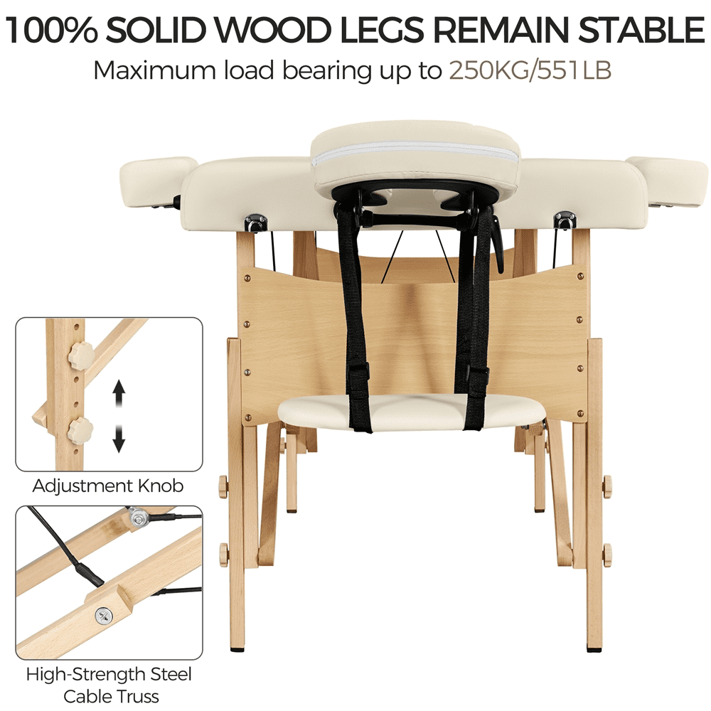 Renwick Portable Folding Massage Table with Face Cradle and Armrests, Cream
