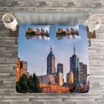 thumbnail image 3 of Ambesonne City Quilted Bedspread Set 3 Pcs, Morning Australia River, King Size, Orange Green Pale Blue, 3 of 3