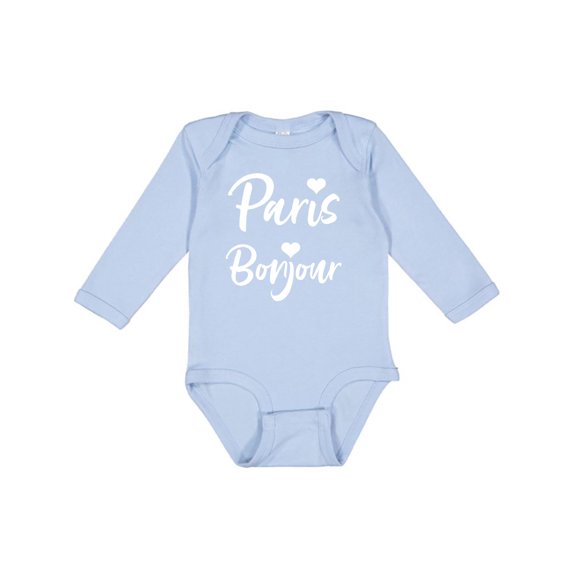 Inktastic Paris Bonjour with Hearts in White Text Boys or Girls Long Sleeve Baby Bodysuit
