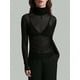 thumbnail image 5 of Top de Larga Ajustado de de Color Liso con Cuello Alto para Mujer, Camisa Transparente. Negro M, 5 of 7