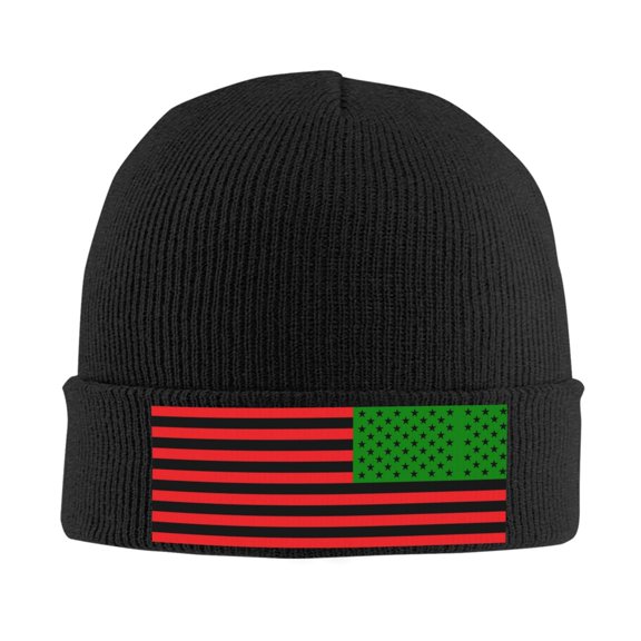 America Flag - Red Black And Green Winter Beanie Hats for Men Women Warm Cozy Knitted Cuffed Skull Cap Black