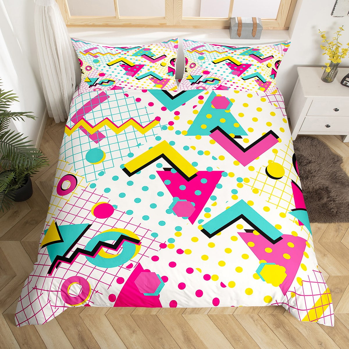 Memphis Duvet Cover Hipster Retro Bedding Set,80s and 90s Hip Hop Funky