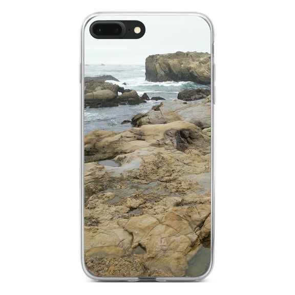 DistinctInk Clear Shockproof Hybrid Case for iPhone 7 PLUS / 8 PLUS (5.5" Screen) - TPU Bumper, Acrylic Back, Tempered Glass Screen Protector - Point Lobos Reserve
