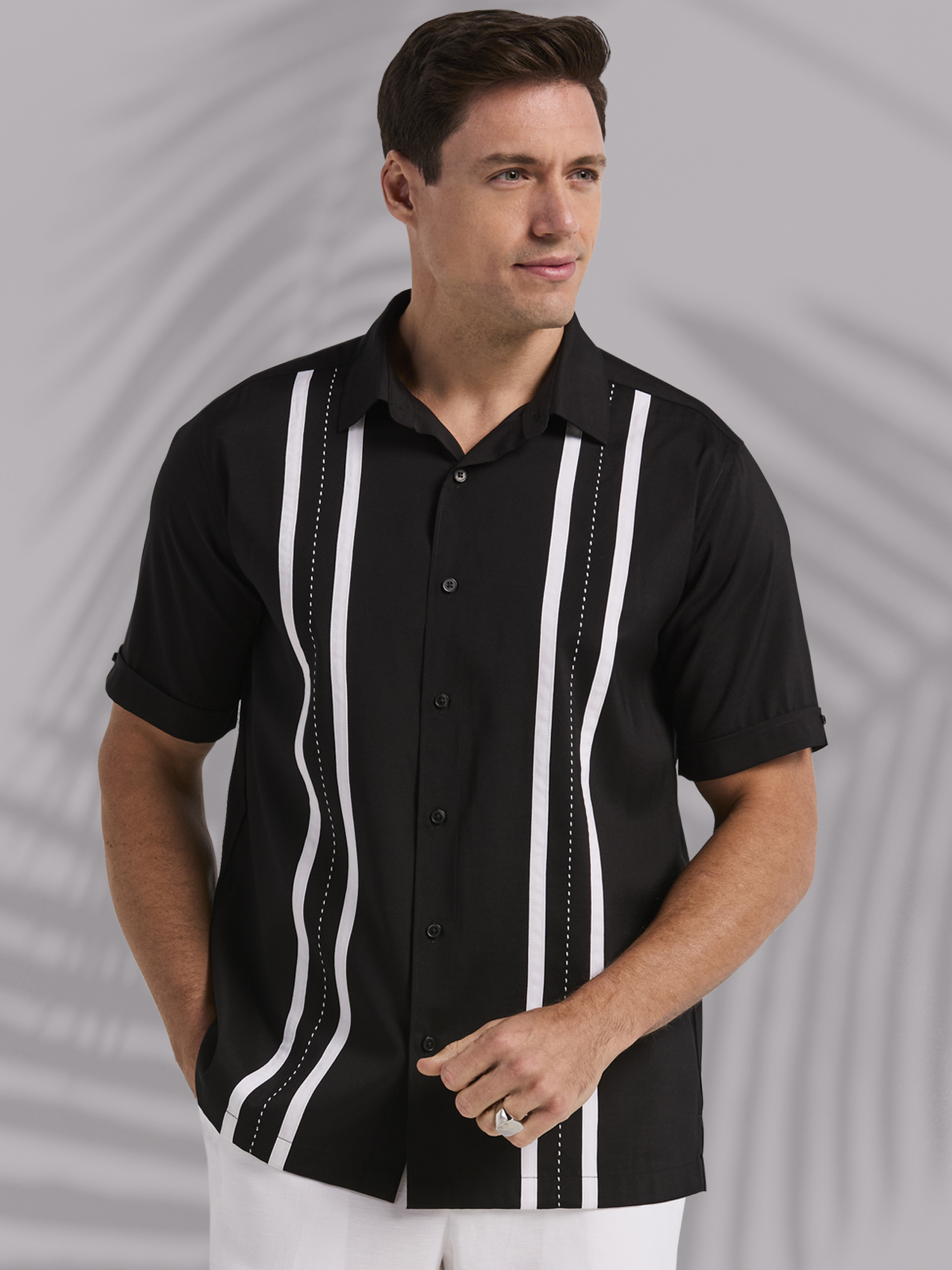 Havanera Men's and Big Men's Front Panel Point Collar Short Sleeve Button-Down Shirt, Sizes S-5XL