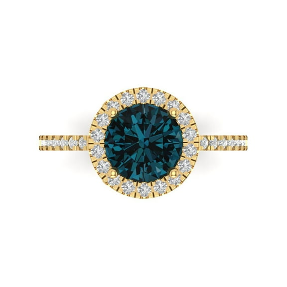 Halo Engagement Ring for Women - 1.8ct Natural London Blue Topaz in 14K Yellow Gold Promise Ring