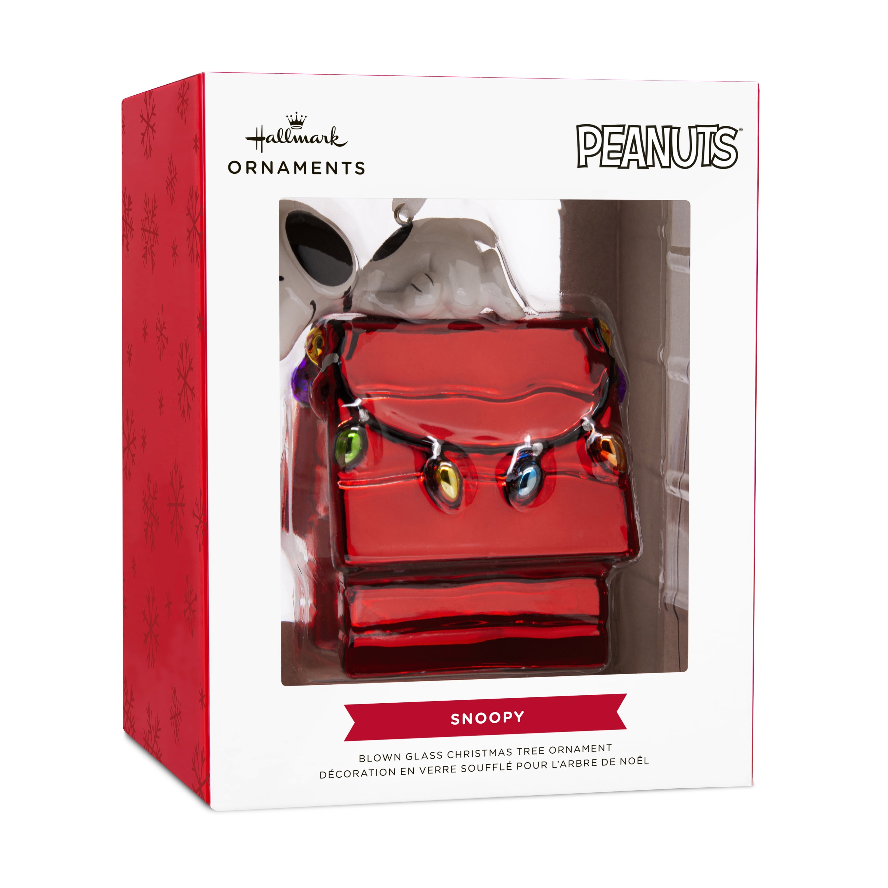 Hallmark Peanuts Snoopy on Holiday Doghouse Christmas Ornament, Blown Glass