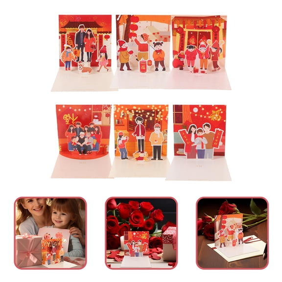 Hytrove 6Pcs New Years Eve Greeting Cards Red Paper 3D Design for Holiday Season